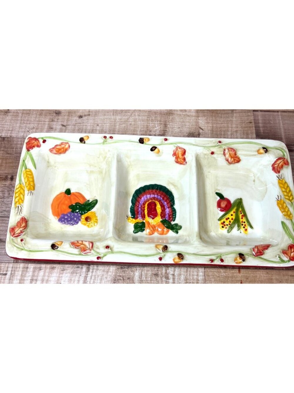 Nantucket Autumn-Themed Ceramic Divided Serving Tray With Hand-Painted